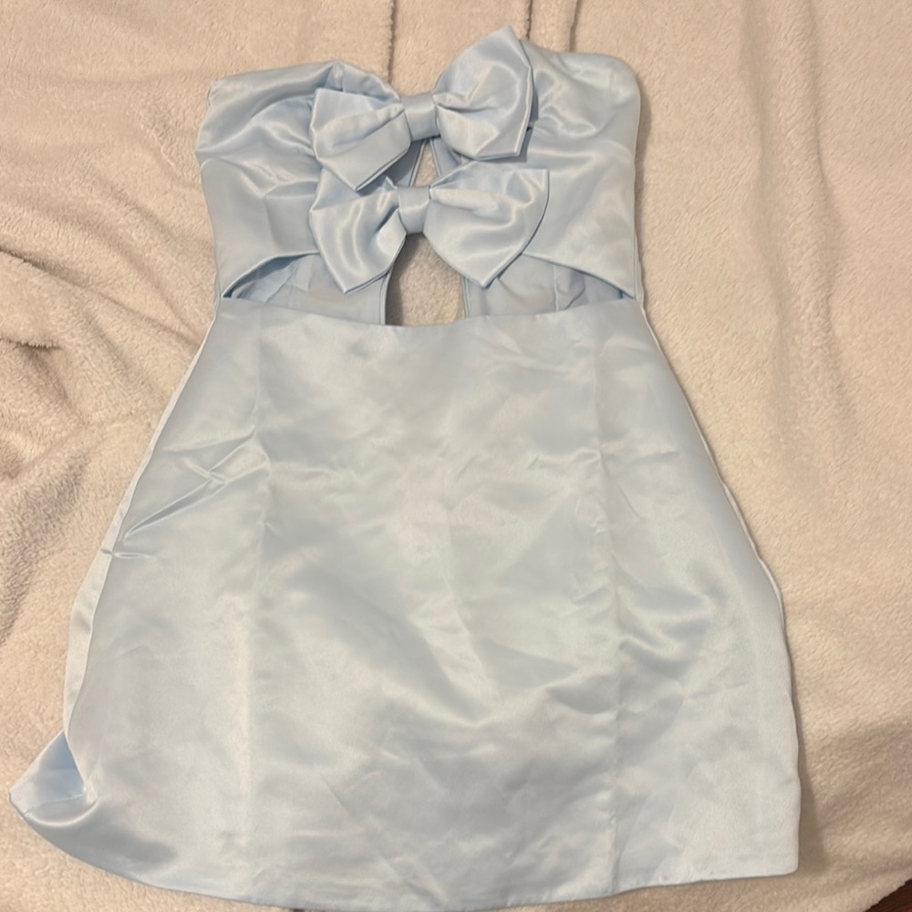 Peppermayo Blue Strapless Babydoll Mini Dress